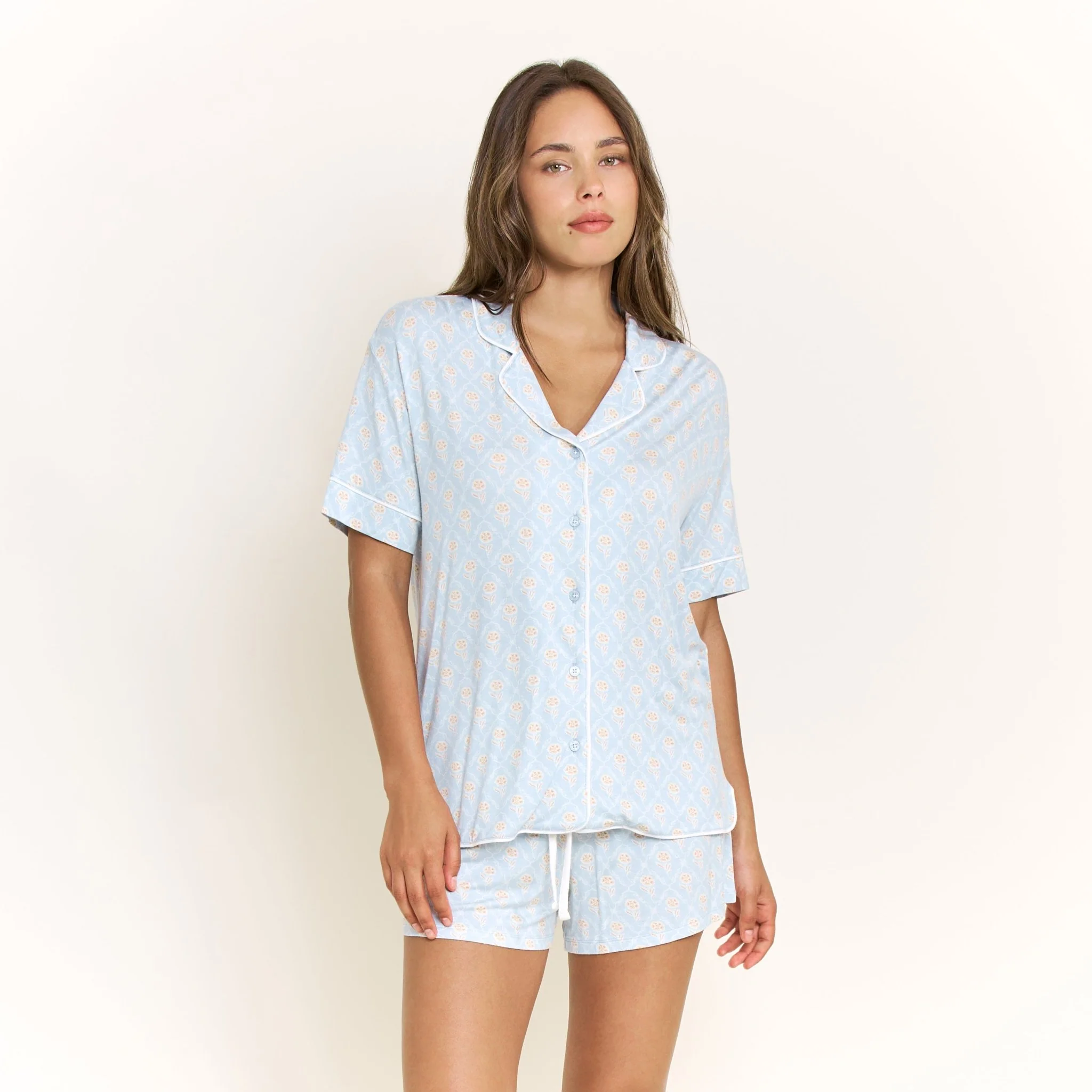 All American Shortie PJ Set in Blue Sky Garden Floral