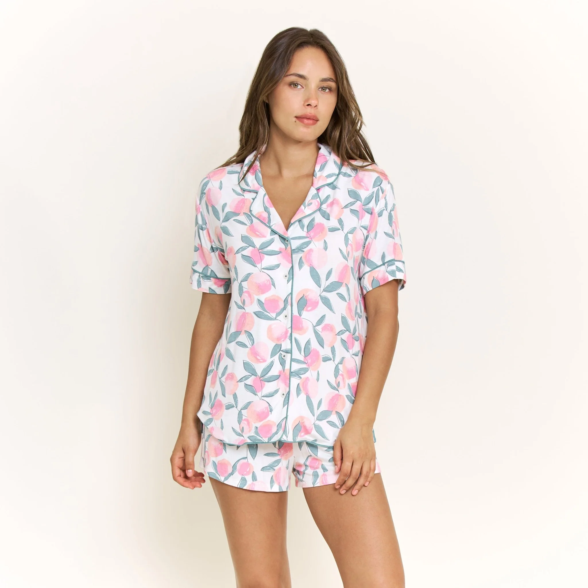 All American Shortie PJ Set in Ivory Peach Blooms