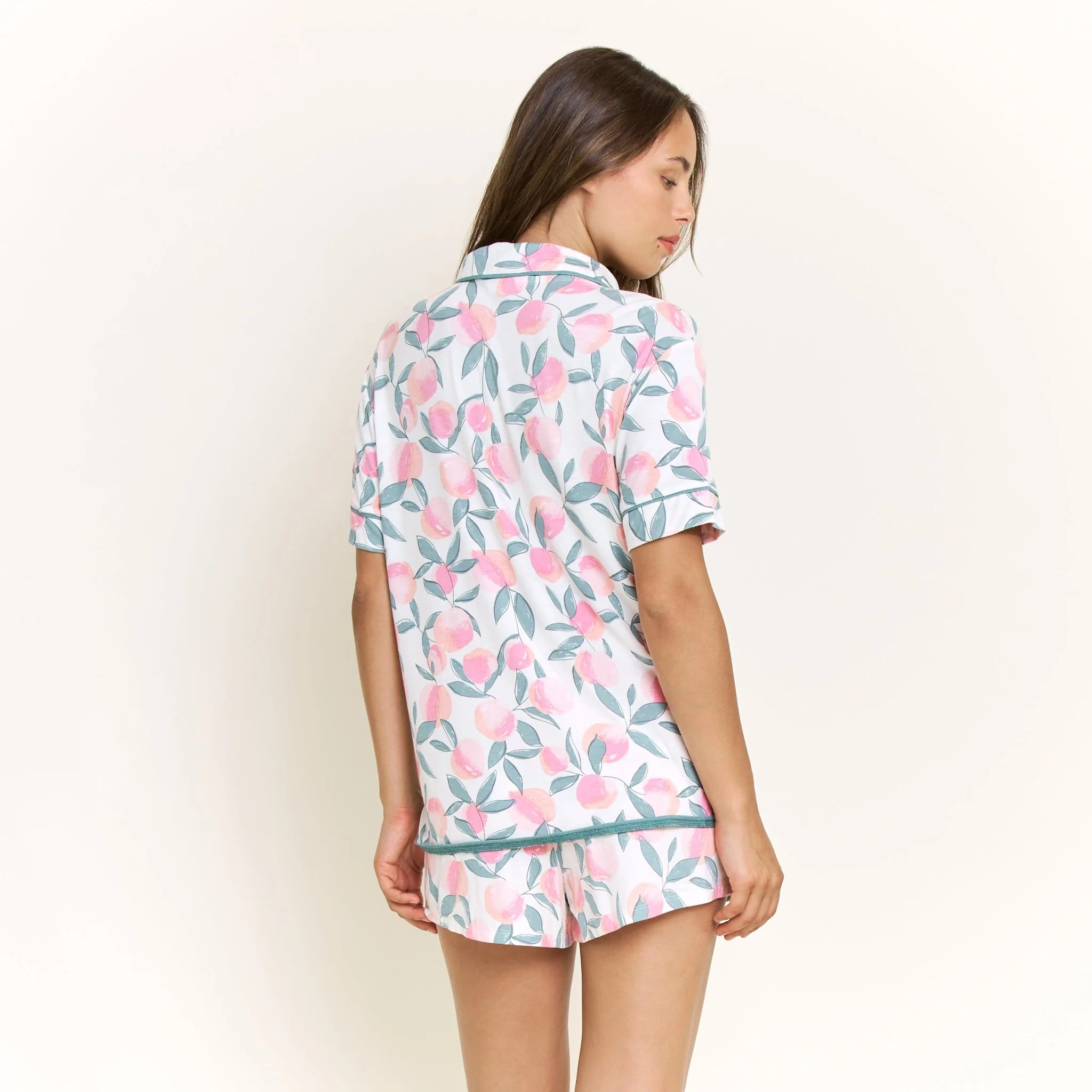 All American Shortie PJ Set in Ivory Peach Blooms - Image 3