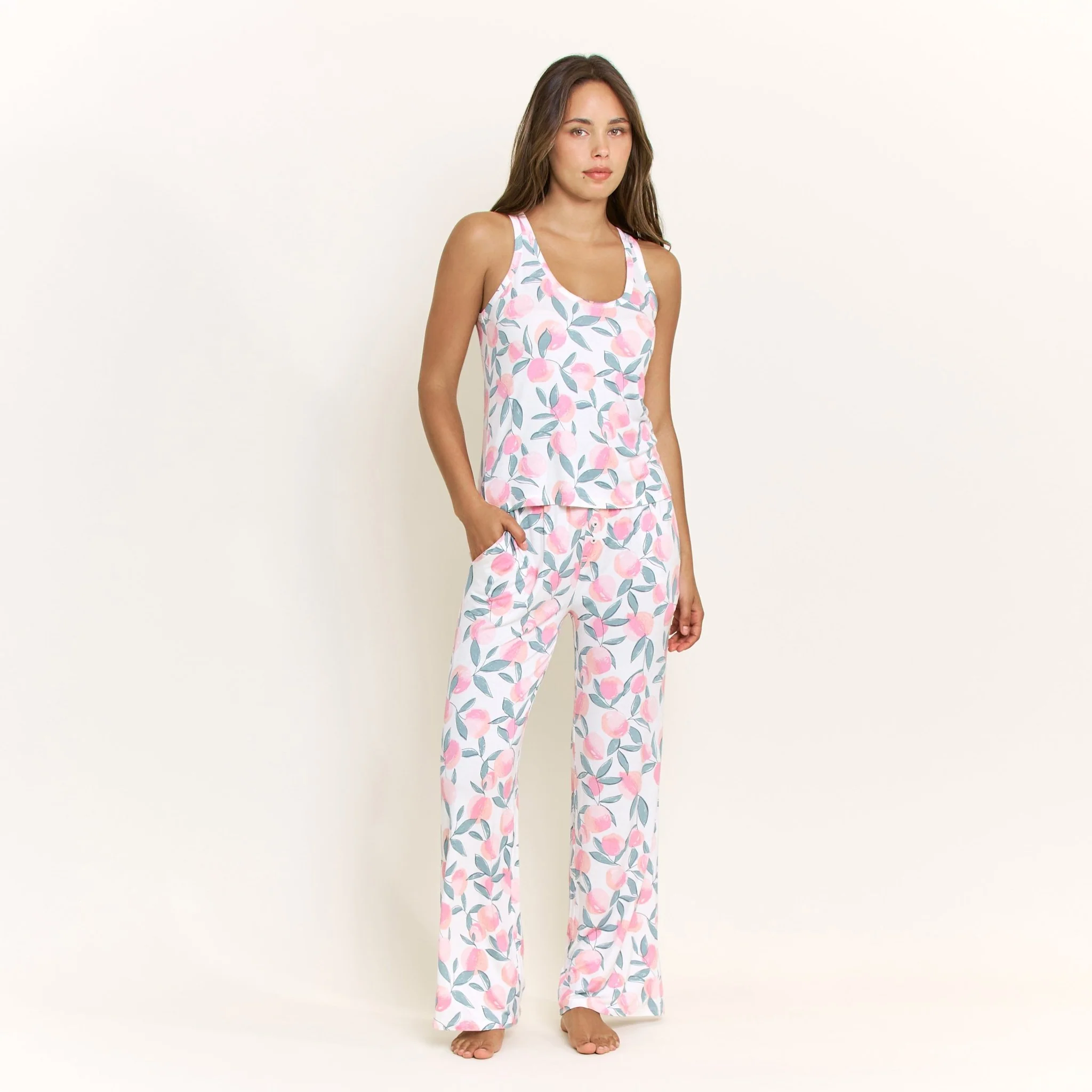 All American Tank Pant Set in Ivory Peach Blooms