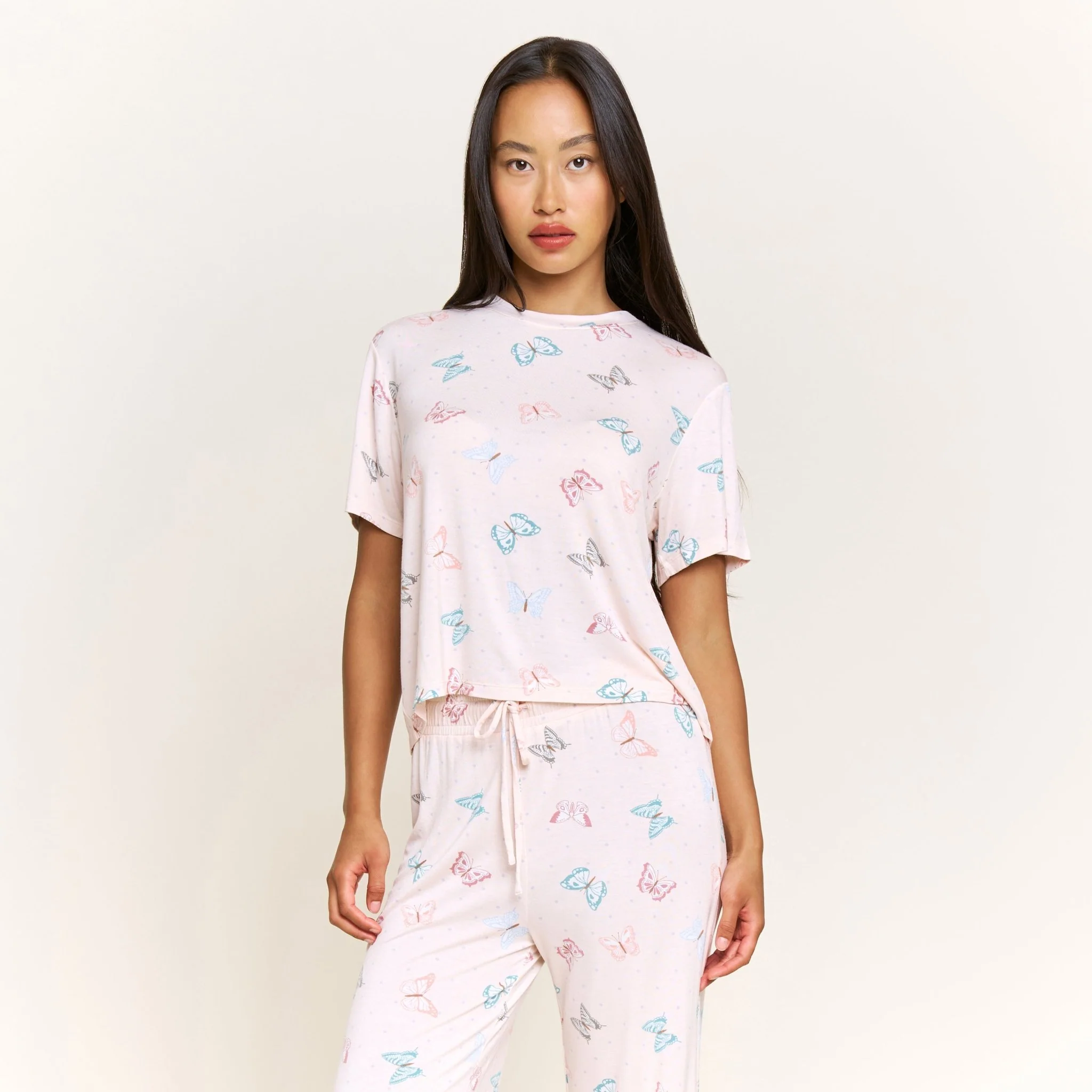 All American Tee Pant Set in Powdery Peach Butterflies - Image 2