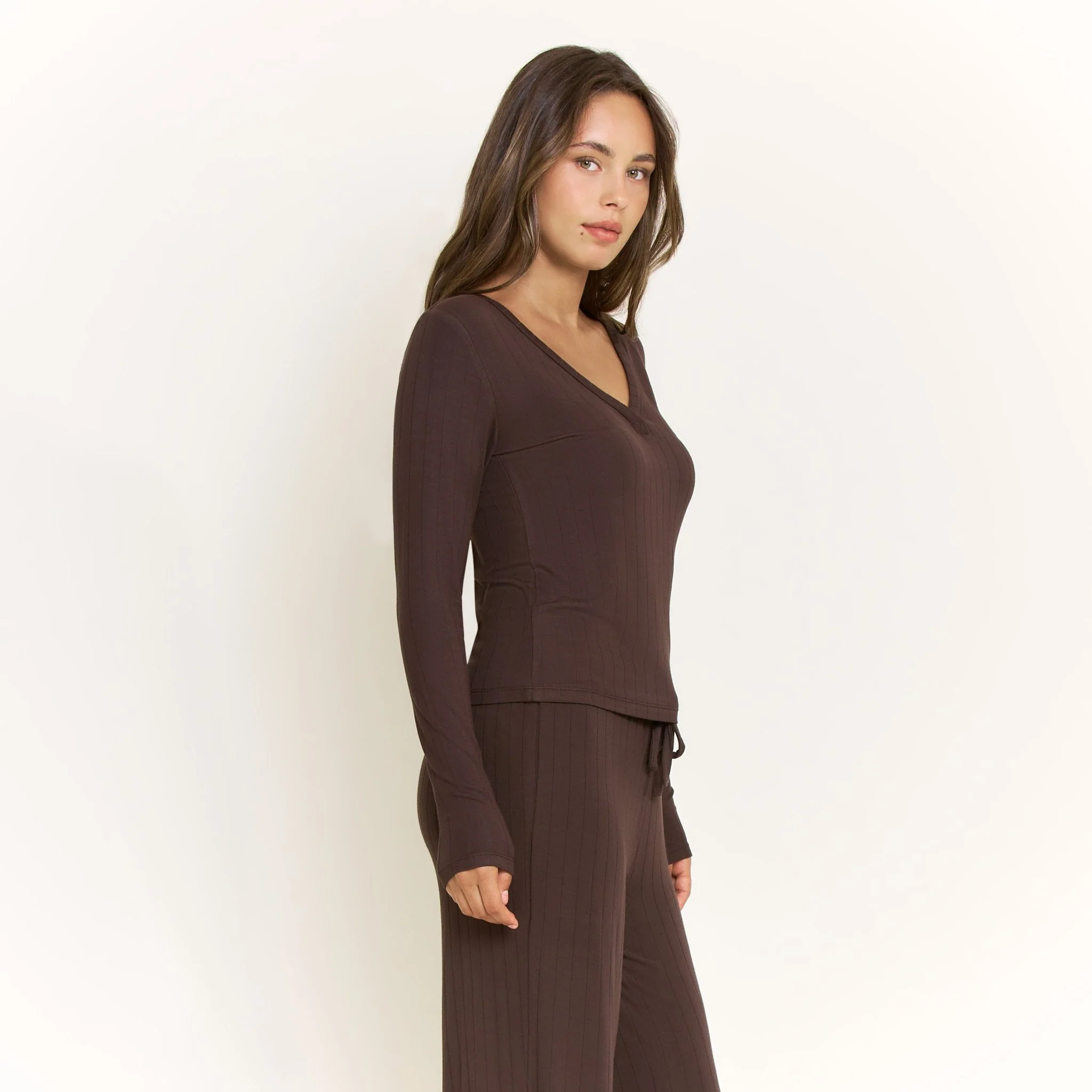 Cloud Modal Long Sleeve Top in Chocolate - Image 2