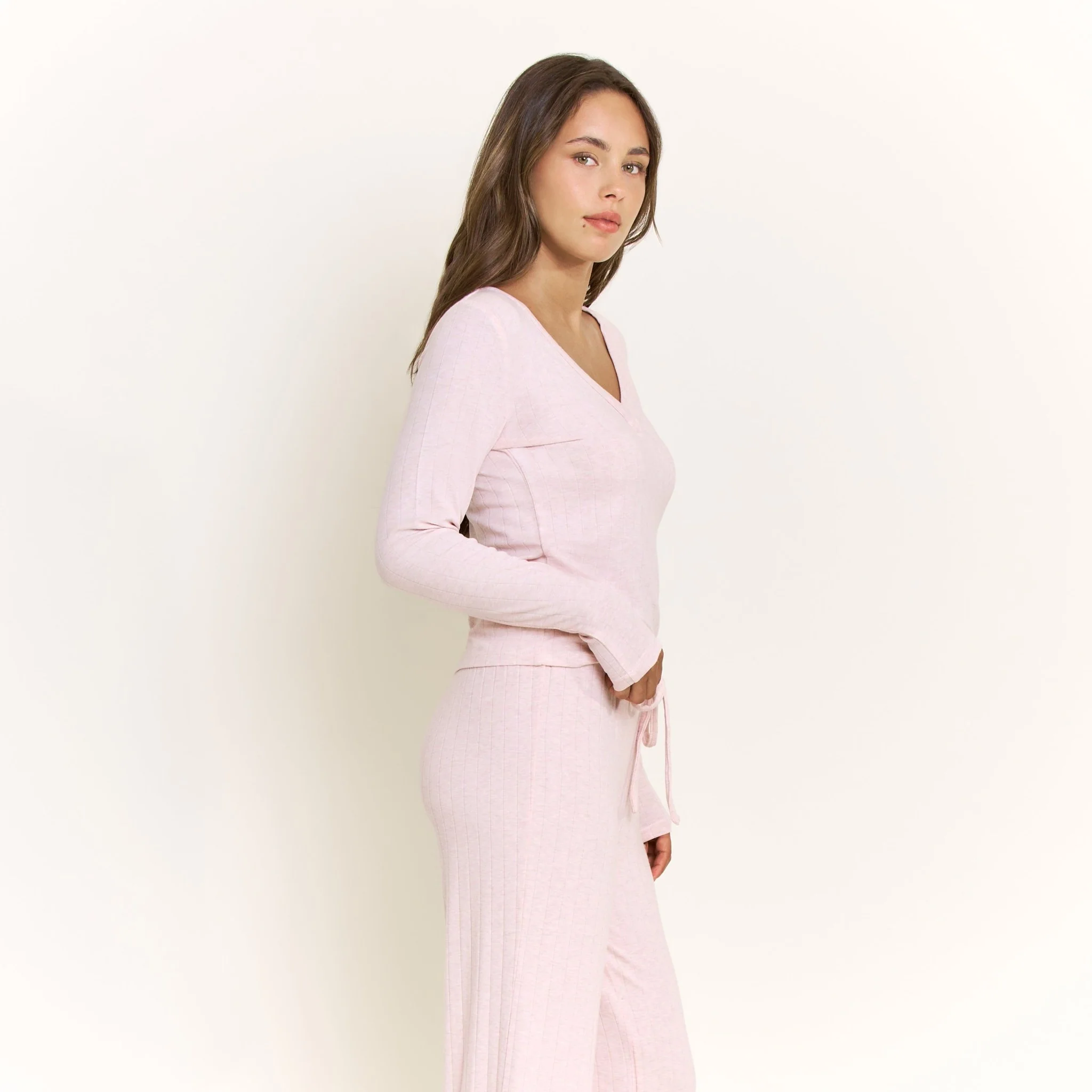 Cloud Modal Long Sleeve Top in Heather Rose Quartz - Image 2