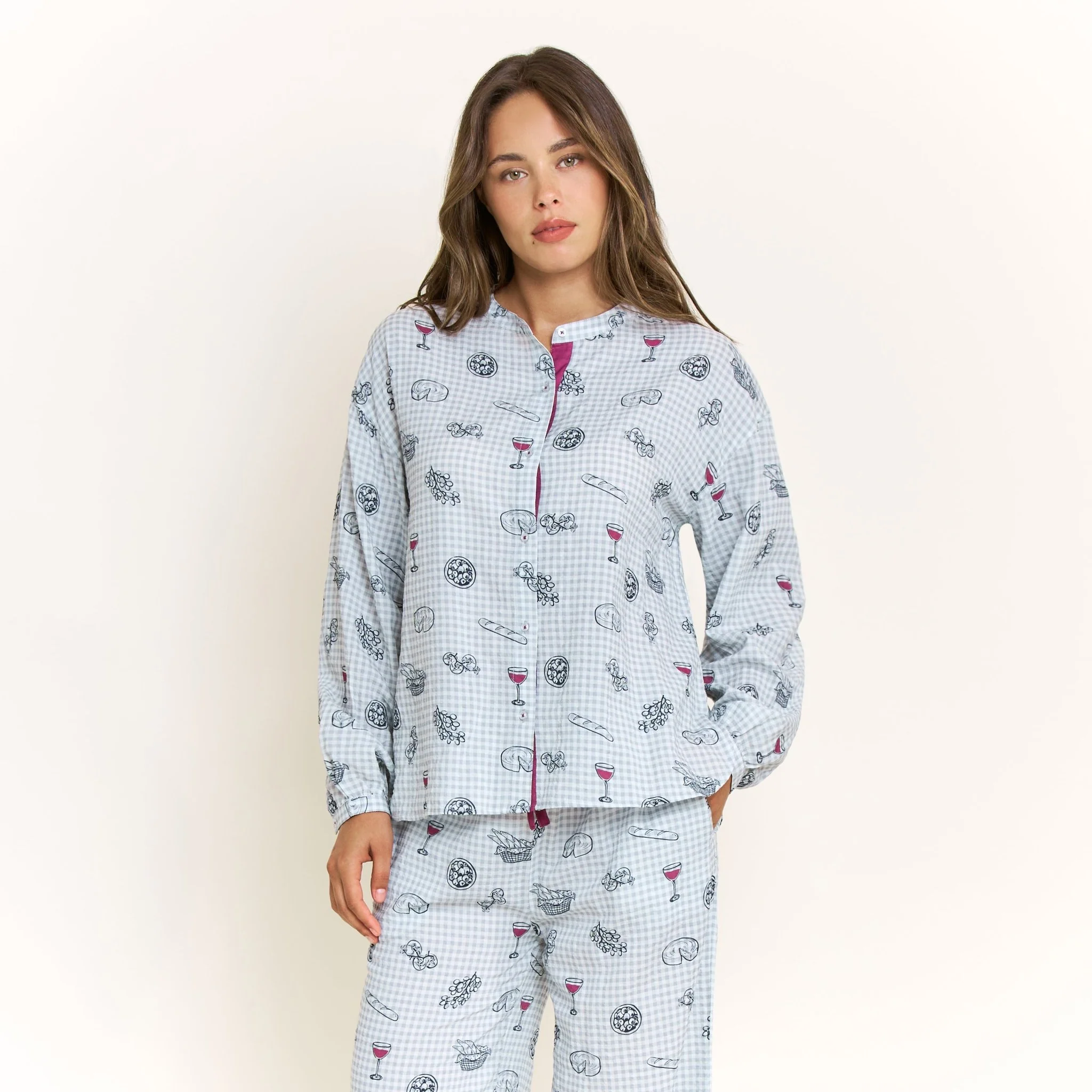 Good Life Long Sleeve Pant Set in Cool Blue Picnic - Image 2