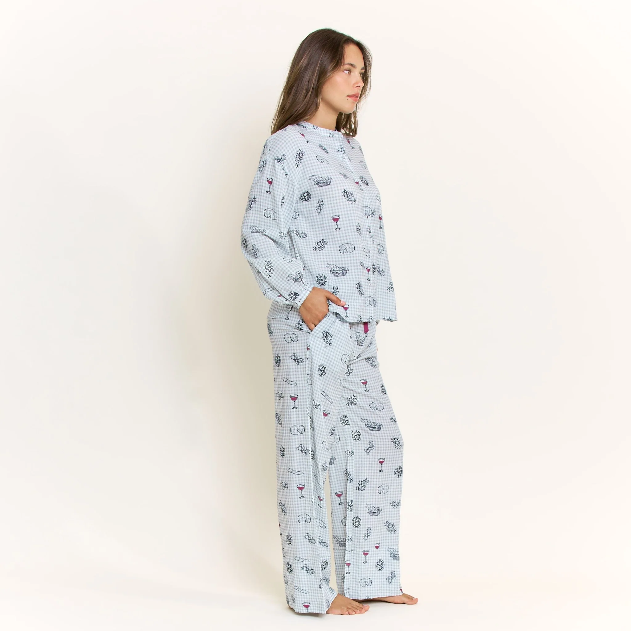 Good Life Long Sleeve Pant Set in Cool Blue Picnic - Image 3