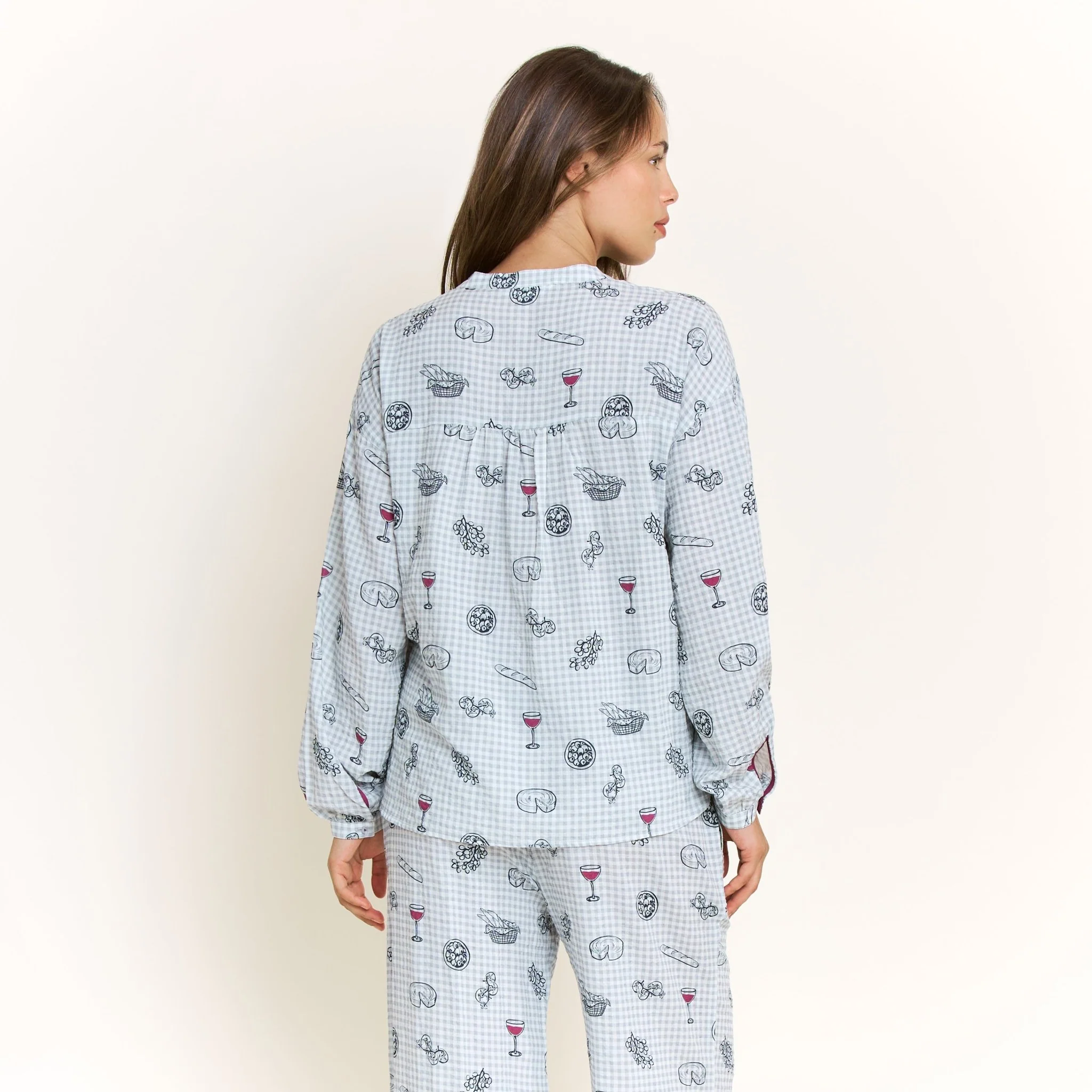 Good Life Long Sleeve Pant Set in Cool Blue Picnic - Image 4