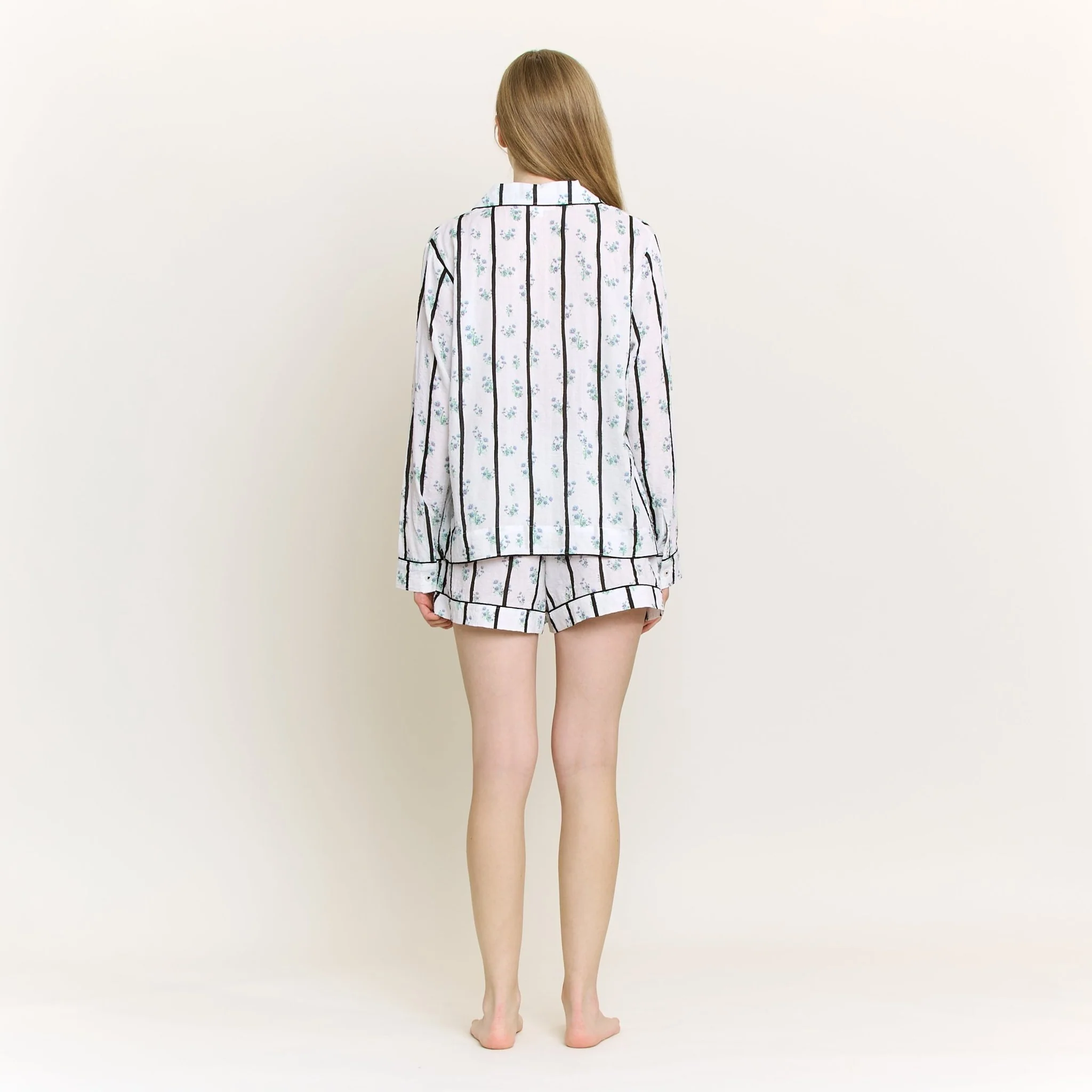 Good Life Long Sleeve Shortie PJ Set in Ditsy Stripe - Image 4