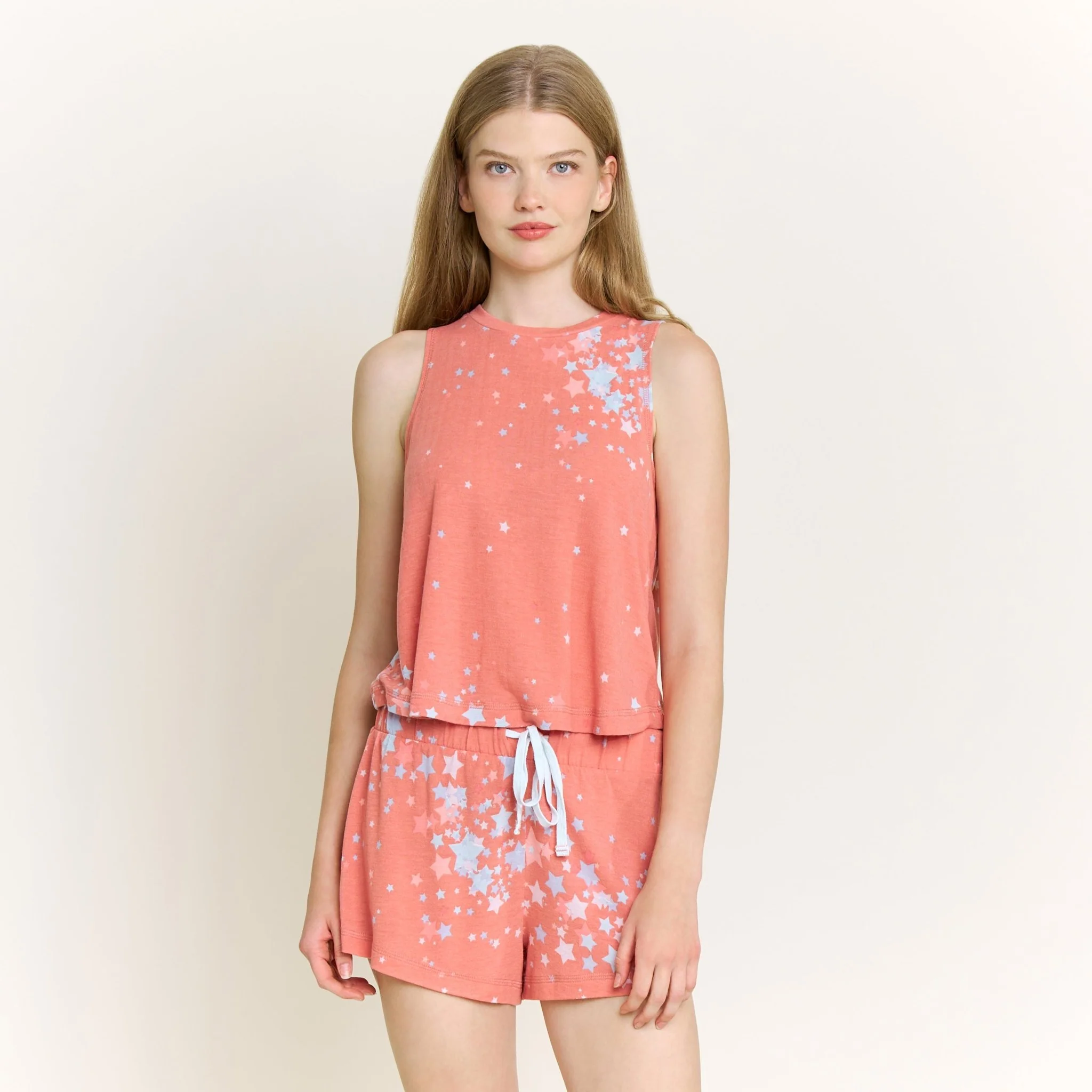 Star Seeker Tank Shortie Set in Coral Blush Stars - Image 2